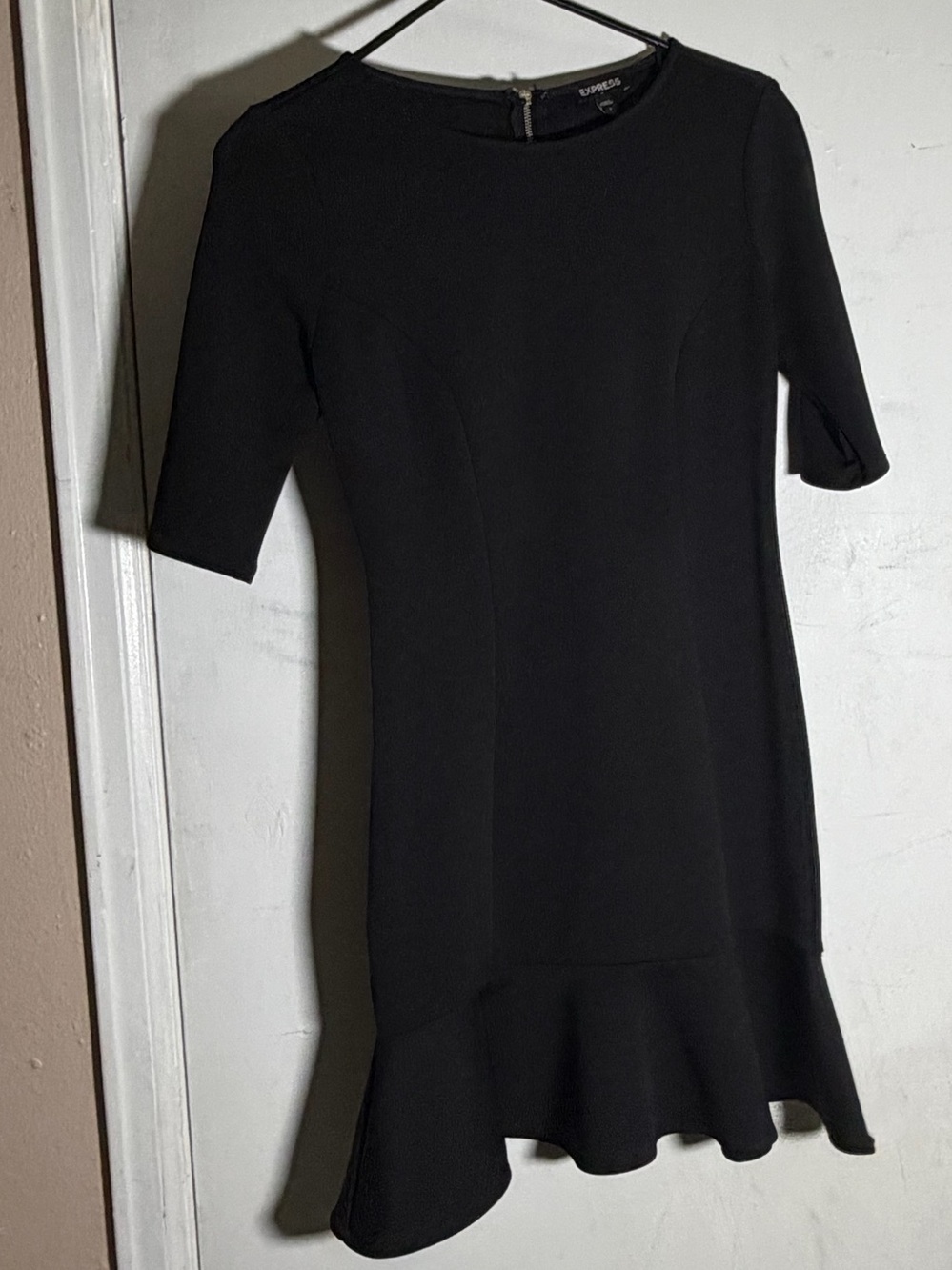 Express Black Short-Sleeve Ruffle-Hem Dress